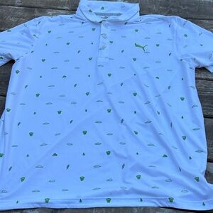 Puma Men's White Polo Shirt with Green Accents